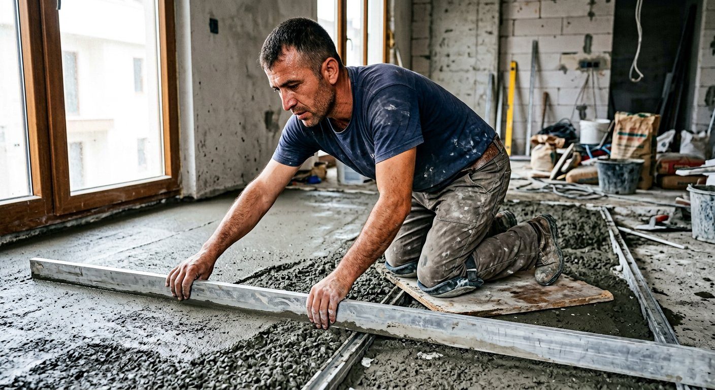Alüminyum mastar ile şap düzeltme işlemi