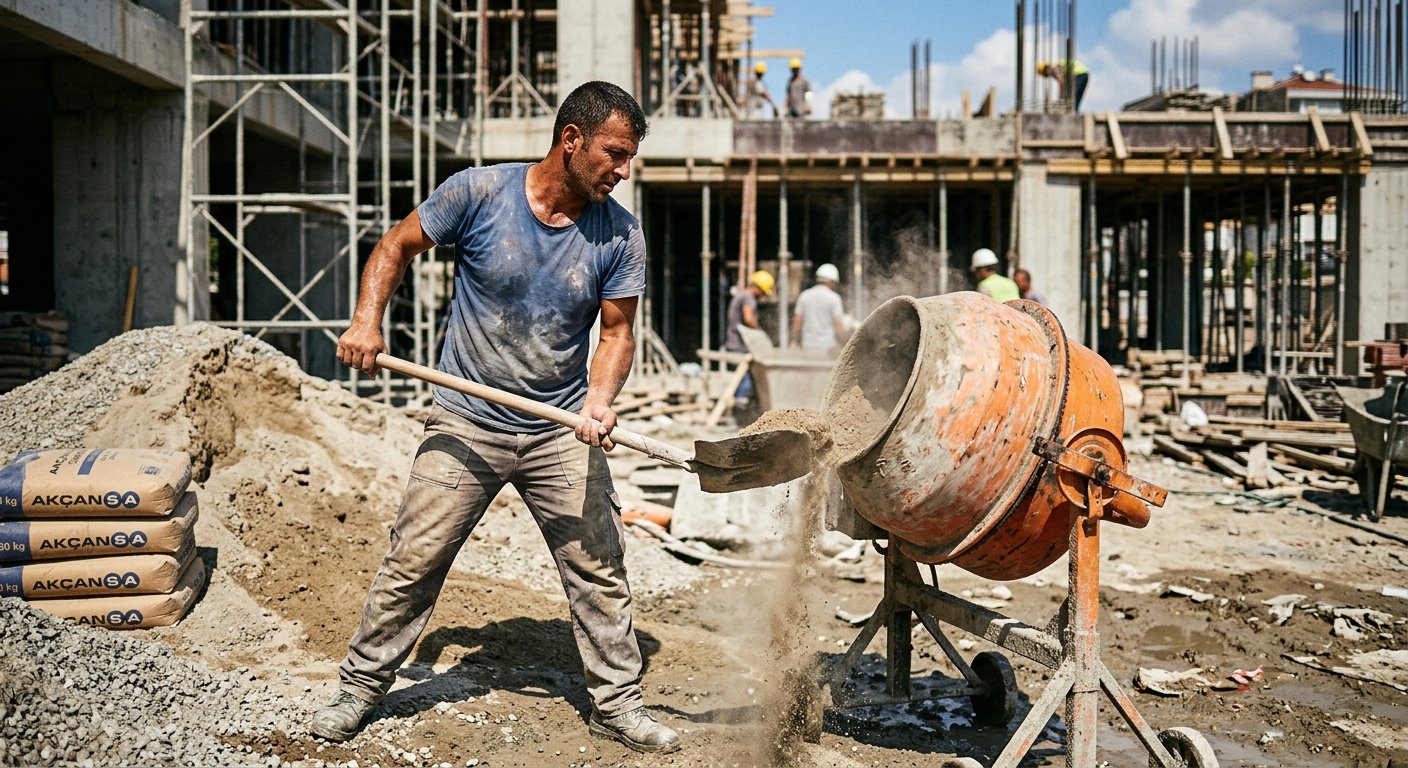 Şap harcı hazırlama ve karıştırma işlemi